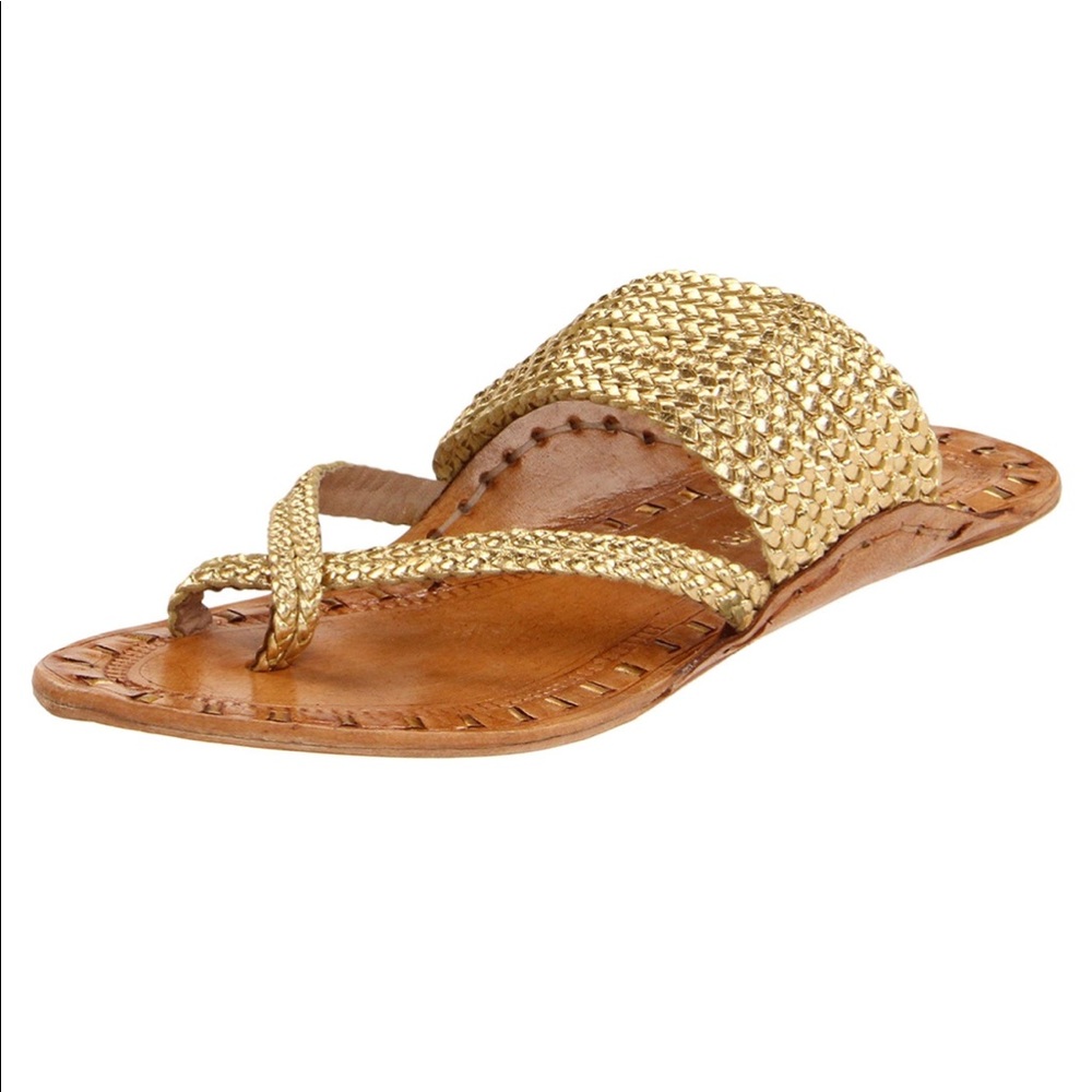 Soft Gold Woven Braided All Leather Thong Sandals